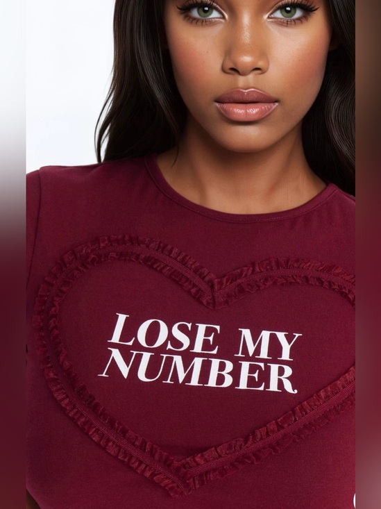 Fashion Nova Tops - NWT fashion nova Burgundy 'Lose My Number' Graphic Tee size XL